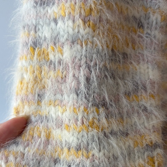 LOFT Multicolor Fuzzy Cardigan Pink Gold Gray Yellow - Picture 3 of 5